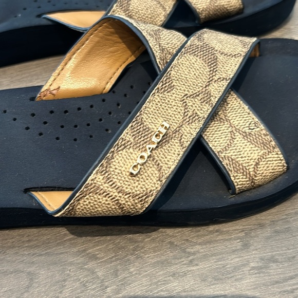 COACH Janine Criss Cross Slide Sandals Khaki Logo Women Size 7 - Picture 7 of 17